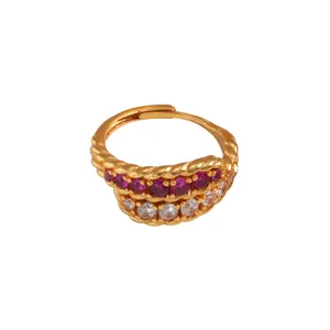 Vintage-Ring, 24K vergoldet, verstellbar, mit edlen rosa und weißen Zirkoniasteinen