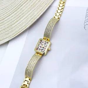Women Square Dial Bracelet Watch Pave Rhinestone Alloy Bangle Quartz Analog Wristwatch Elegant Fashion Jewelry Accessory