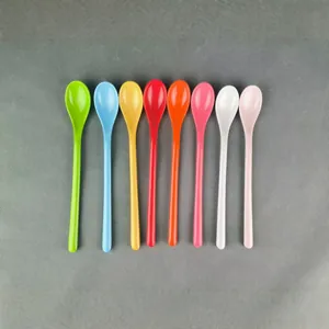 Melamine Dessert Spoon Long Handle Thickened Milkshake Stirring Spoon Polished Solid Color Reusable Tableware