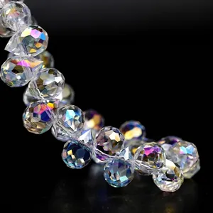 Macro view showing the faceted detail of iridescent K9 teardrop crystal glass beads