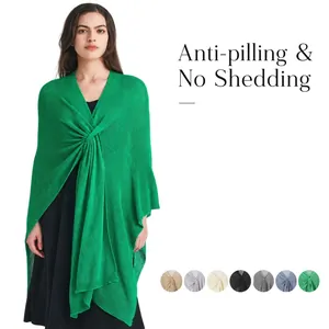 Women Solid Color Knitted Shawl Lightweight Acrylic Nylon Blend Twist Front Cape Wrap Fashion Outwear
