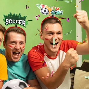 Detail view of creative soccer themed headbands for fans at World Cup party events