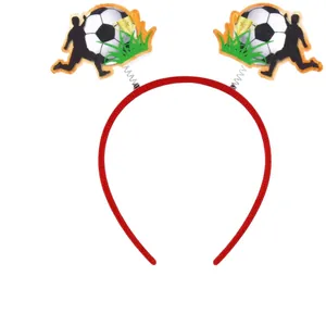 Red soccer themed fan headband with spring-mounted football and player decorations for fans