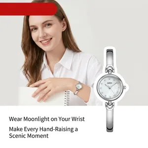 Reloj de Cuarzo para Mujer Brazalete Aleación Acero Inoxidable Diamantes de Imitación Reloj de Pulsera Esfera Nácar Impermeable Moda Joyería