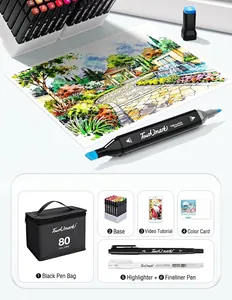 80 colors Touchmark alcohol dual-tip marker set with carry bag and gift kit