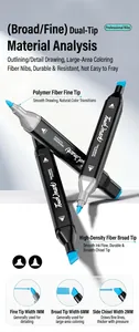 Detail view of TouchMark dual-tip alcohol markers showing 1mm and 6mm fiber nibs