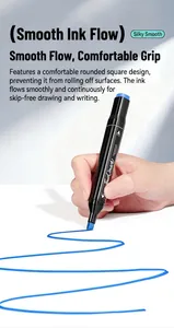 Close-up of a blue Touchmark dual-tip alcohol marker pen drawing on white paper.