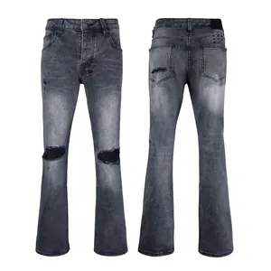 Vues avant et arrière détaillées du jean évasé noir délavé pour homme style vintage high street