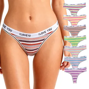 Perizoma Da Donna A Righe In Cotone A Costine Vita Bassa Traspirante Cintura Con Lettere I Love You Intimo