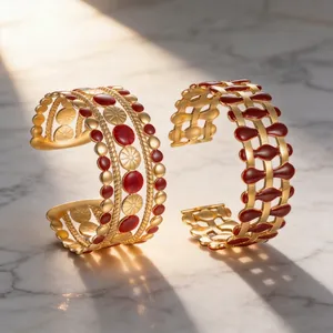 Bracciale Rigido Aperto in Acciaio Inossidabile Vintage Francese per Donna Bracciale a Polsino Largo Smaltato Rosso Gioielli