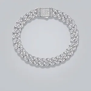 Bracelet Maille Gourmette Moissanite en Argent Sterling 925 Avec Certificat GRA pour Hommes Femmes Bijoux Hip Hop Sertis Pavé Chaîne à Main Luxe