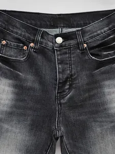 High street men's washed black flared denim jeans with mid-waist cleanfit design