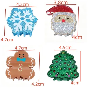 Detailed size specifications for festive Christmas hair claw clips with glitter finish