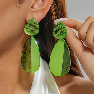 Fashion Dopamine Resin Ink Wash Teardrop Earrings Geometric Marble Pattern Stud Earrings For Women With Silver Earring Post