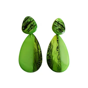 Stylish green resin teardrop earrings featuring a unique marble textured effect