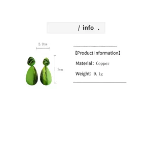Detailed dimension and material specifications of green resin teardrop earrings