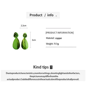Detailed view of green marbled resin teardrop earrings showing product dimensions and weight.