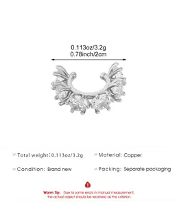Detailed specifications of minimalist copper ear cuff with sparkling cubic zirconia stones