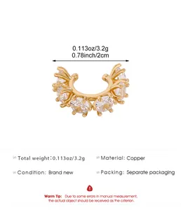 Detailed specs of CZ stone inlaid copper ear cuff earring with dimensions