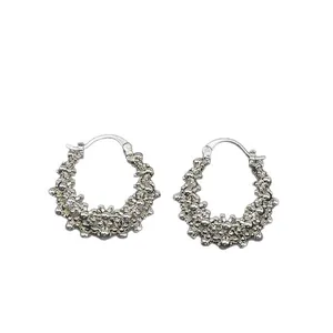 Boucles d'oreilles créoles vintage en argent avec panier de fleurs ajouré pour femmes