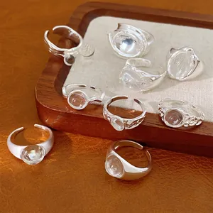 Anello Aperto Minimalista in Vetro Ovale Per Donna Anello da Dito Regolabile in Rame Placcato Argento Geometrico Gioielli di Moda