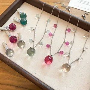 Conjunto de Collar y Pinza de Pelo de Resina Transparente Estilo Coreano Diseño de Nicho Cadena de Clavícula de Aleación Strass Joyería Mujer