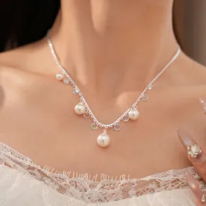 Elegant zircon fringe lace pearl necklace for women, stylish and chic choker accessory