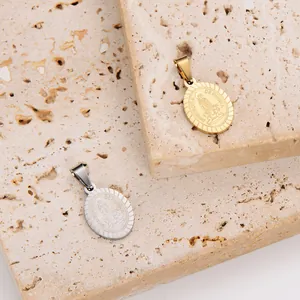 Pendentifs ovales en acier inoxydable or et argent avec gravure de Fatima