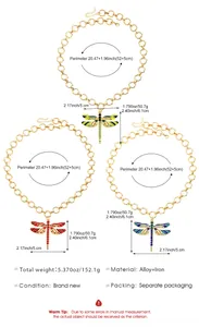 Dimensioni dettagliate della collana con ciondolo a libellula e strass in tre colori