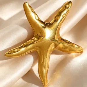 Close-up macro view showing the textured golden surface of this starfish-shaped jewelry piece.