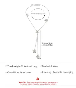 Detailed size and weight parameters for the long flower Y-shape alloy sweater chain