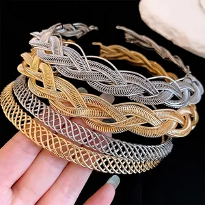 Colliers ras du cou en maille tissée métallique or et argent avec motif tressé croisé