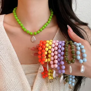 Baroque Artificial Pearl Pendant Acrylic Beaded Clavicle Chain Necklace For Women Fashion Handmade Colorful Neck Jewelry