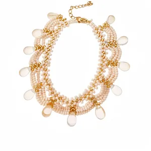 Vintage palace style beaded necklace with glass teardrops and scalloped lace design.