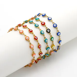 Evil Eye Bracelet 18K Gold Plated Stainless Steel Enamel Bead Turkish Lucky Charm Jewelry For Women Adjustable