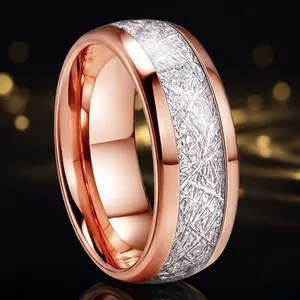 Anello a Fascia in Acciaio Inossidabile Hip Hop per Uomo Donna Design di Nicchia Non Sbiadisce Texture di Meteorite Brina Gioielli Regalo
