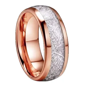 Elegante anello da uomo in acciaio inossidabile oro rosa 8mm con intarsio texture brina