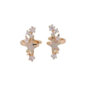 Eleganti orecchini a clip a stella dorata con brillanti zirconi per orecchie senza buco