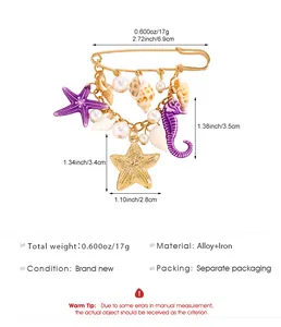 Détails de la broche style plage avec breloques étoile de mer, taille 6,9 cm.