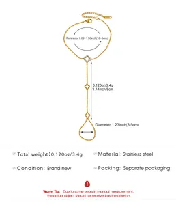 Bracelet chaîne de main en acier inoxydable doré avec trèfles et guide de tailles