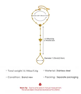 Chaîne de main en acier doré: poids 5,6g, longueur ajustable 17+5cm, détail de cœur