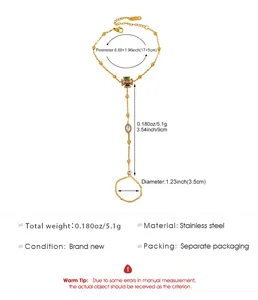 Dimensions détaillées pour le bracelet de main en acier inoxydable à perles dorées