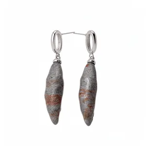 Handmade resin stone-effect irregular geometric drop earrings with silver pins