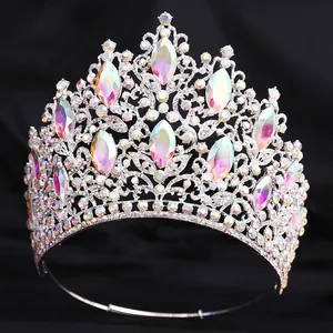 Exquisite detail of a luxury wedding crown with shimmering multicolored rhinestones