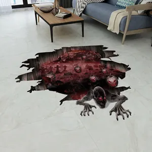 3D Halloween Floor Wall Decals PVC Waterproof Self Adhesive Horror Pumpkin Skeleton For Party Bar Home Decor
