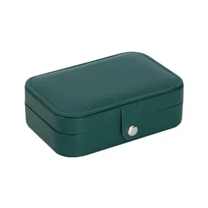 Portable emerald green travel jewelry organizer box made of waterproof PU leather