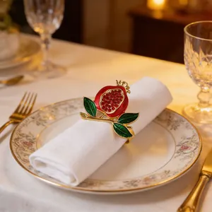 Rond De Serviette Grenade Alliage De Zinc Émail Strass Forme Fruit Support Pour Dîner De Noël Mariage Fête Décoration