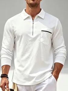 Polo à Manches Longues pour Homme avec Fermeture Éclair Respirant Couleur Unie Haut de Golf Sportif Chemise Décontractée