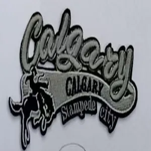 Bestickter Souvenir-Aufnäher mit Calgary Stampede Logo und einer Rodeo-Reiter-Silhouette