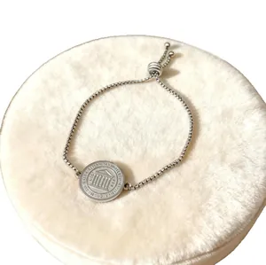 Silver stainless steel exorcist medallion bracelet with adjustable box chain